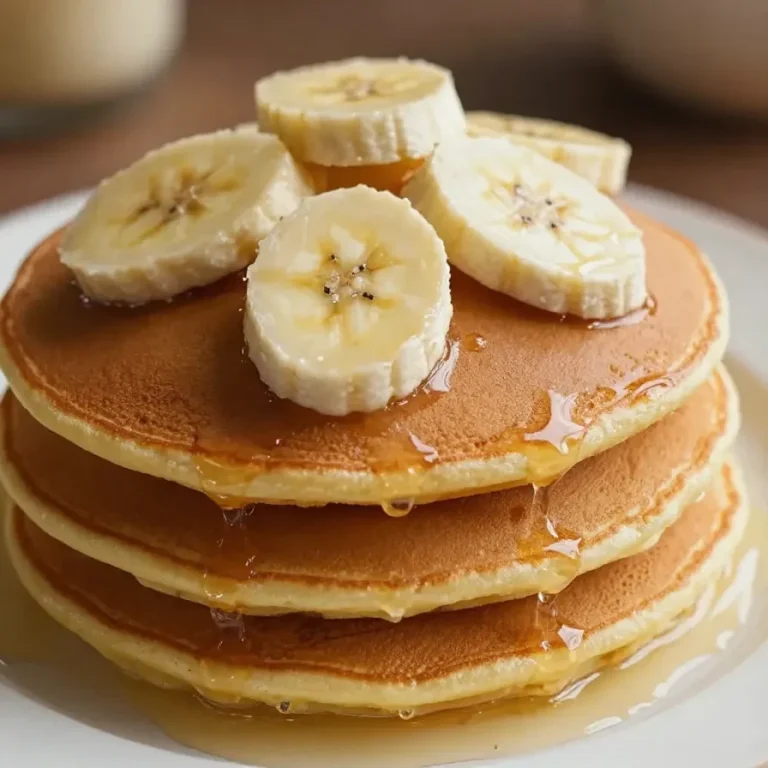 Panqueca de banana com aveia servida em um prato branco, acompanhada de frutas frescas.