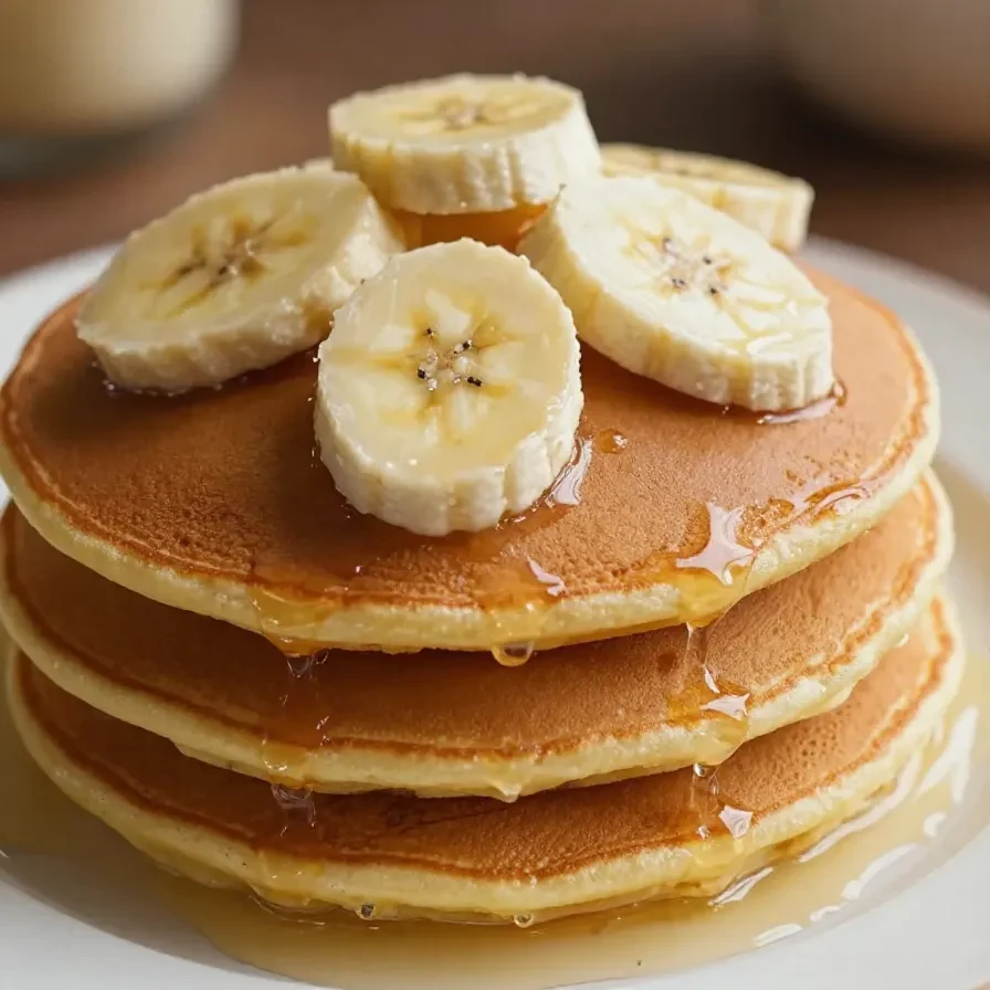Panqueca de banana com aveia servida em um prato branco, acompanhada de frutas frescas.