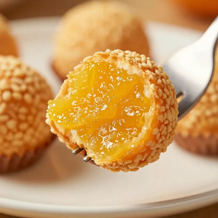 Brigadeiro de laranja servido em uma mesa com raspas de laranja ao lado.
