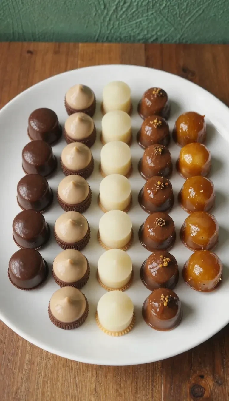 Brigadeiros gourmet decorados em uma mesa com confeitos variados.