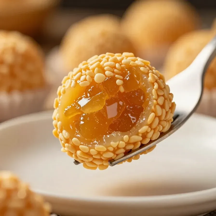 Brigadeiro de quindim servido em uma bandeja decorativa.