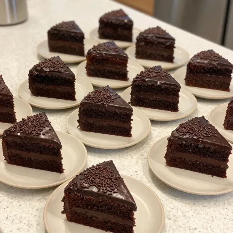 Bolo gelado de brigadeiro com cobertura cremosa e granulado de chocolate.
