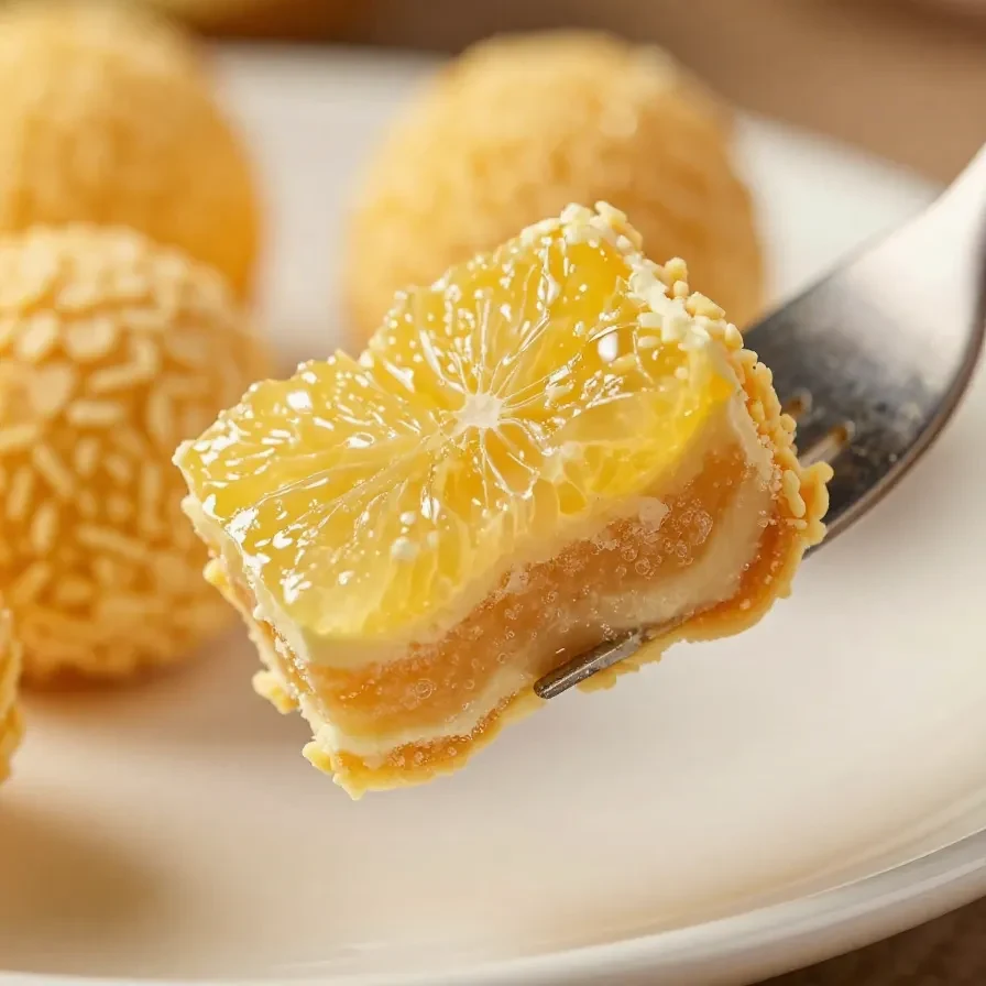 Brigadeiros de limão siciliano decorados com raspas de limão em uma mesa de madeira.