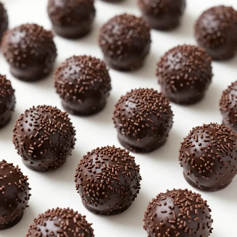 Uma bandeja cheia de brigadeiros de chocolate tradicionais decorados com granulado.