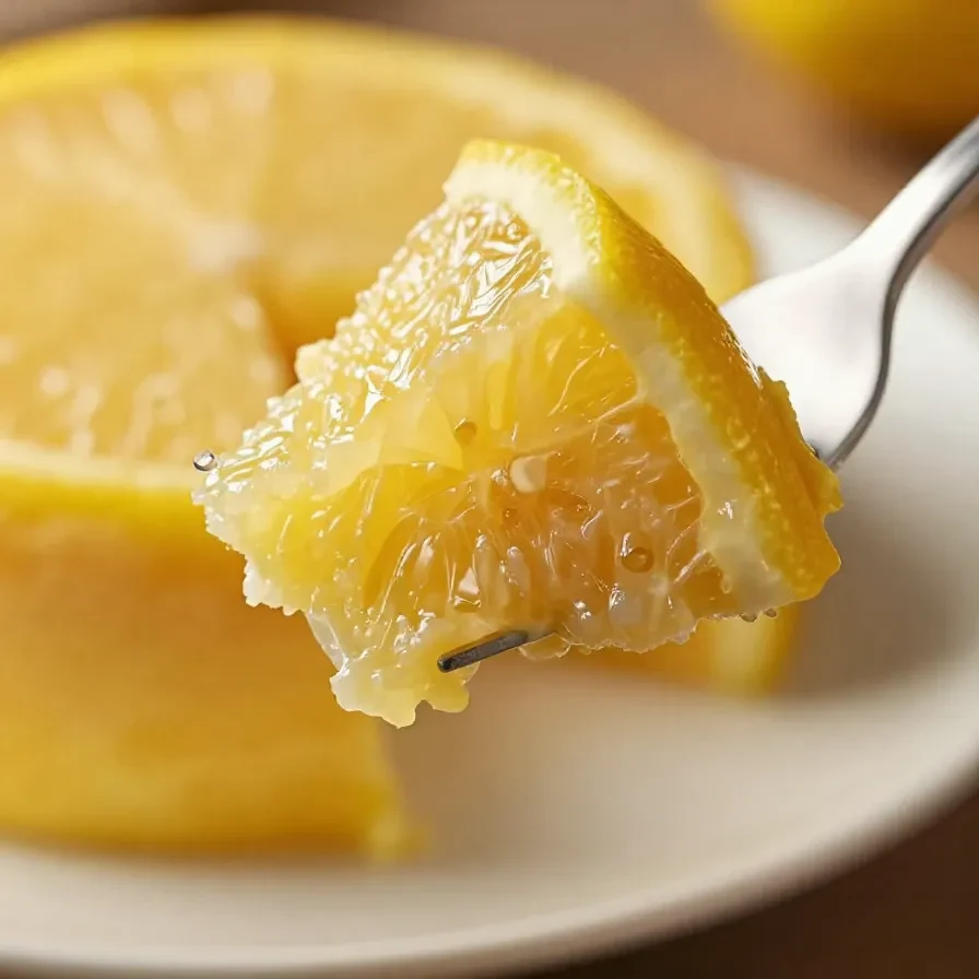 Bolo de limão feito no liquidificador, servido em um prato branco.