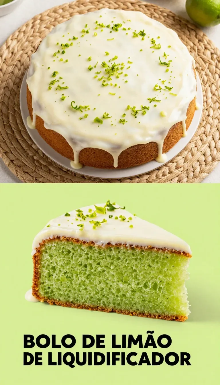 Bolo de limão feito no liquidificador, servido em um prato branco.